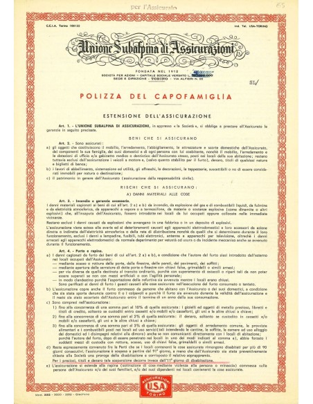 1960 - UNIONE SUBALPINA DI ASSICURAZIONI - VARIE - TORINO