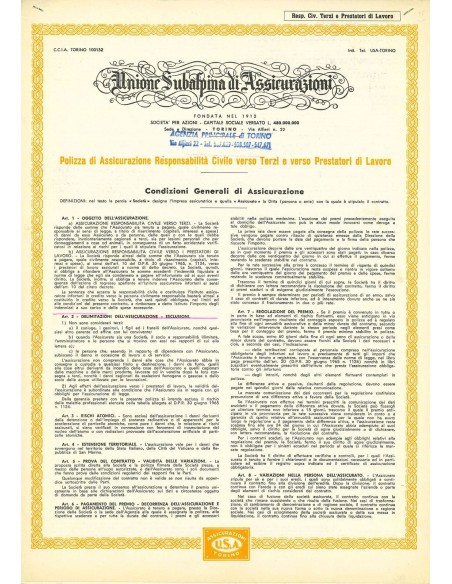 1960 - UNIONE SUBALPINA DI ASSICURAZIONI - RESPONSABILITA' CIVILE - TORINO
