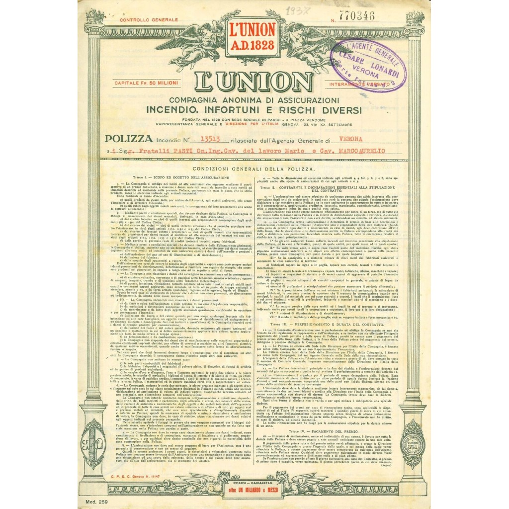 1937 - L' UNION - INCENDIO - VERONA
