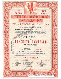 ISTIT. DI CREDITO FOND. DELLA REG. MARCHIGIANA 200 CARTELLE. 6% 1971