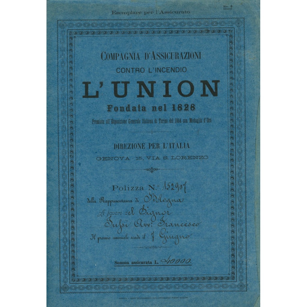 1889 - L' UNION - INCENDIO - BOLOGNA
