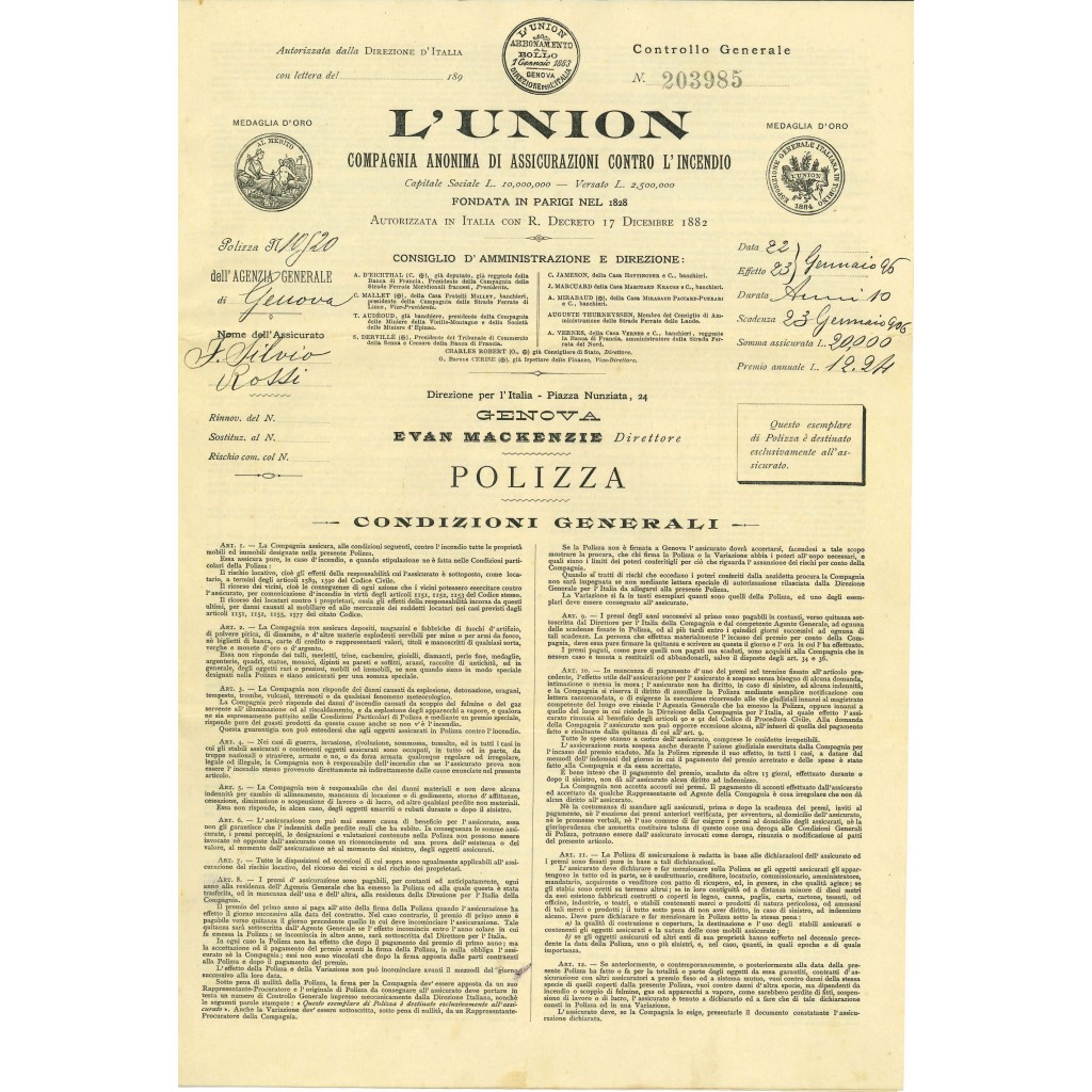 1896 - L' UNION - INCENDIO - GENOVA