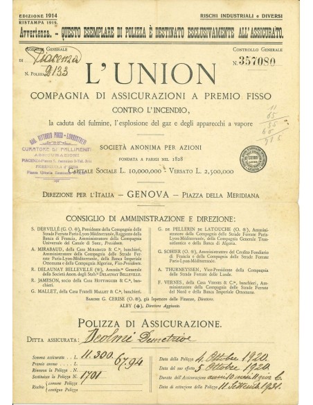 1920 - L' UNION - INCENDIO - PIACENZA