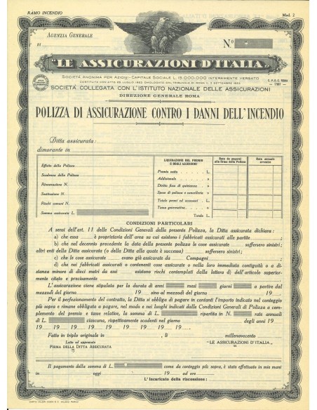 1923 - LE ASSICURAZIONI D'ITALIA - INCENDIO - ROMA