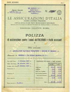 1927 - LE ASSICURAZIONI D'ITALIA - INCENDIO - VERCELLI