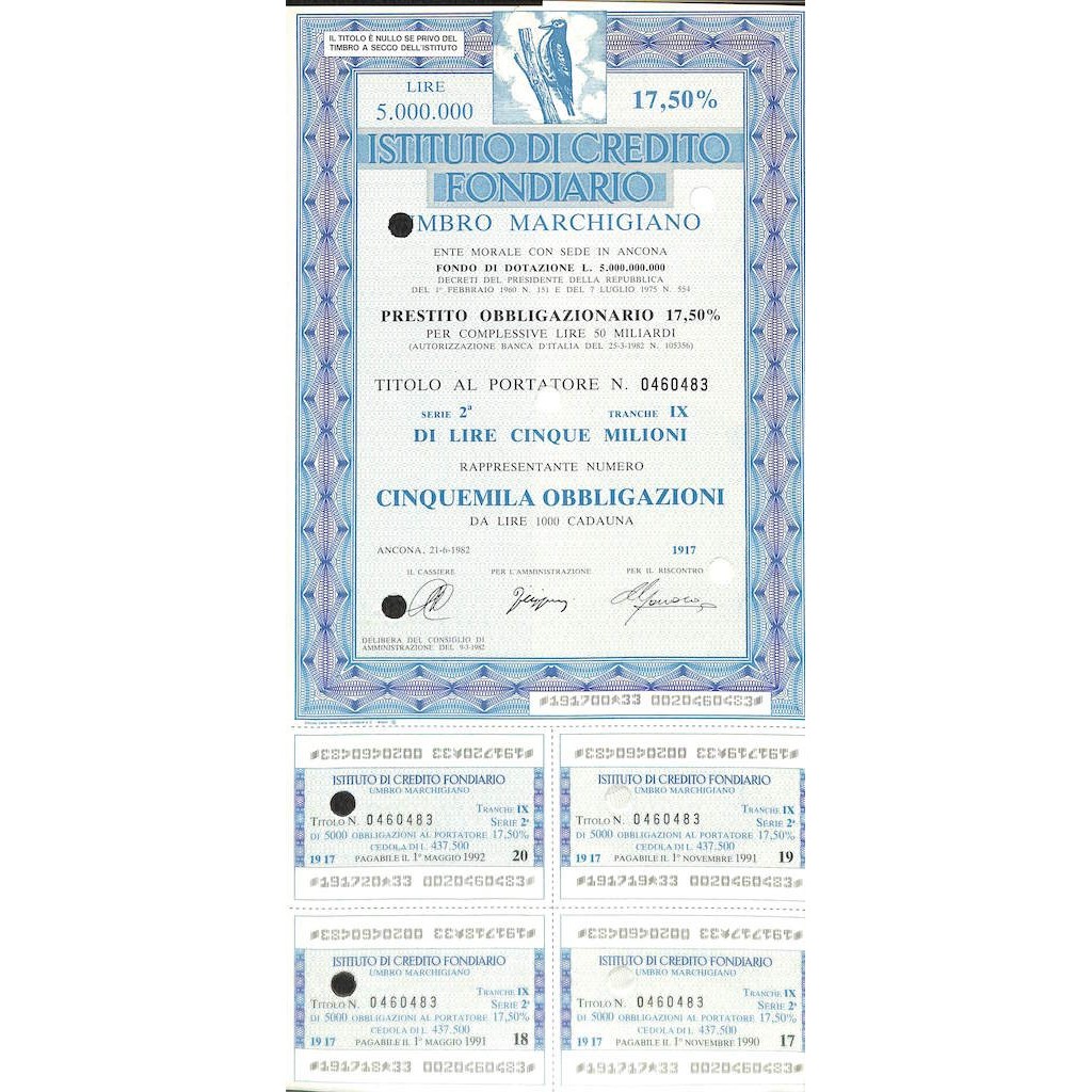 ISTIT. DI CREDITO FOND. UMBRO MARCHIGIANO 5000 OBBL. 17,50% 1982