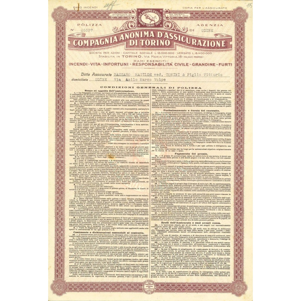 1930 - COMPAGNIA ANONIMA D'ASSICURAZIONE DI...