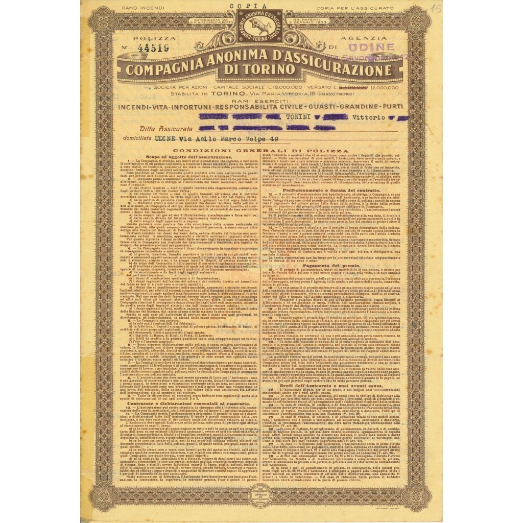 1938 - COMPAGNIA ANONIMA D'ASSICURAZIONE DI...