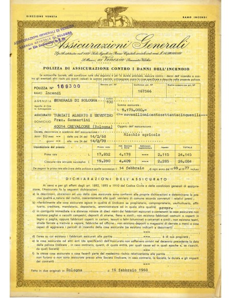 1968 - ASSICURAZIONI GENERALI - INCENDIO - BOLOGNA