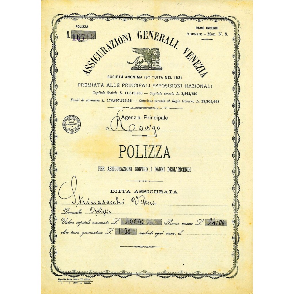 1900 - ASSICURAZIONI GENERALI DI VENEZIA -...