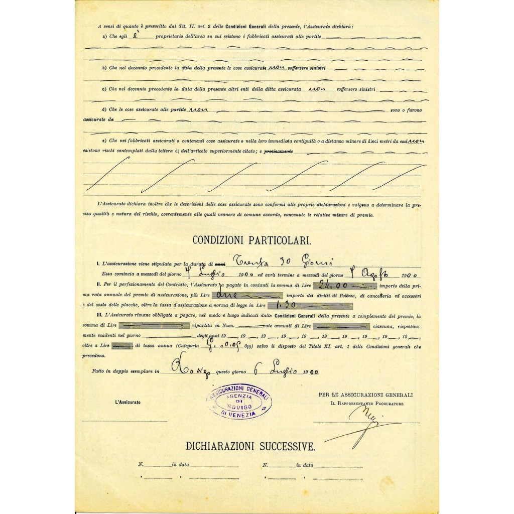 1900 - ASSICURAZIONI GENERALI DI VENEZIA -...