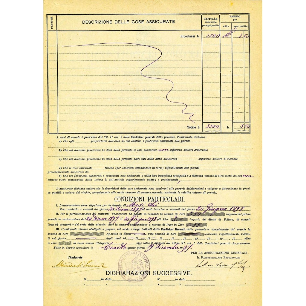 1897 - ASSICURAZIONI GENERALI DI VENEZIA -...