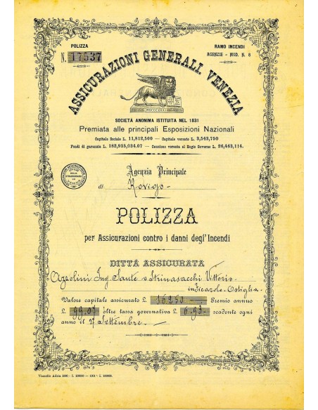 1901 - ASSICURAZIONI GENERALI DI VENEZIA - INCENDIO - ROVIGO