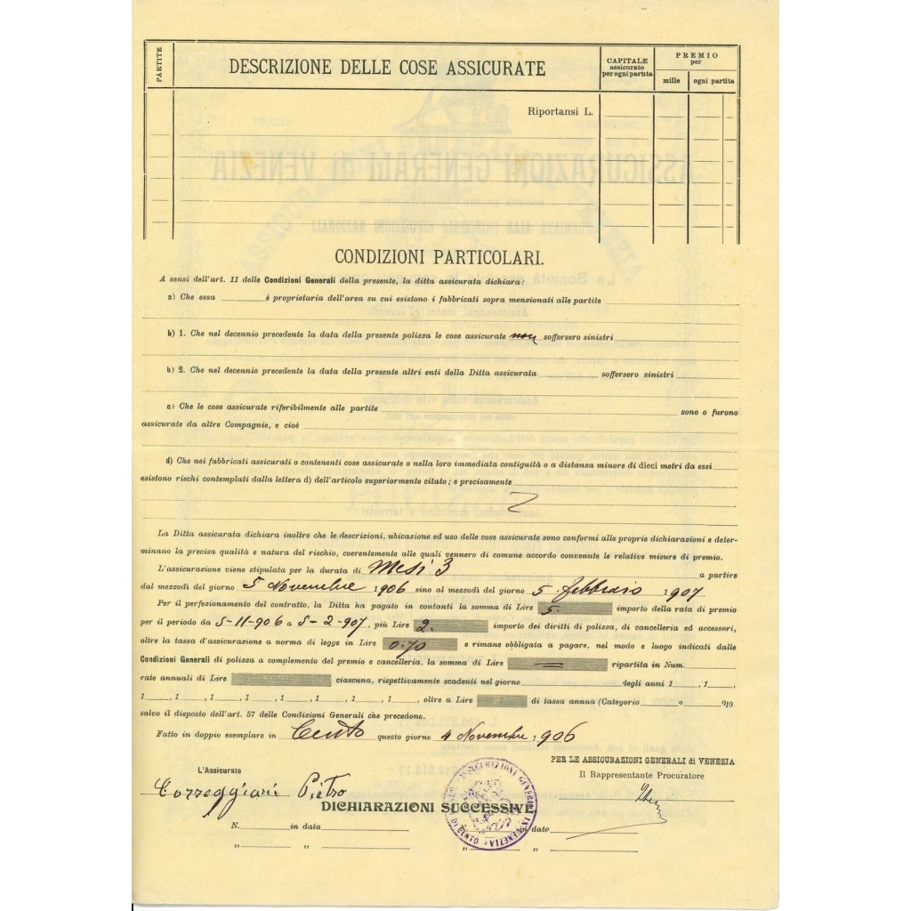 1906 - ASSICURAZIONI GENERALI DI VENEZIA -...