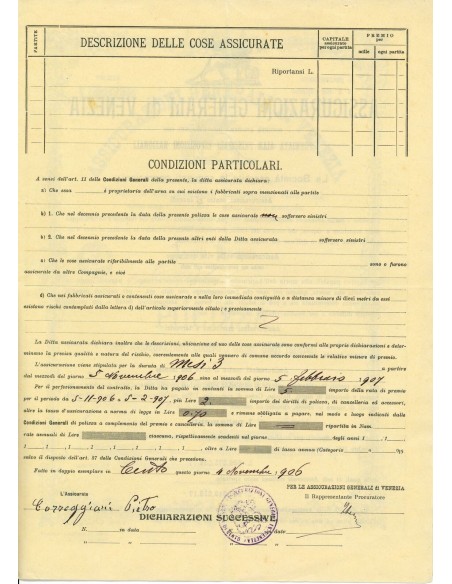 1906 - ASSICURAZIONI GENERALI DI VENEZIA - INCENDIO - CENTO