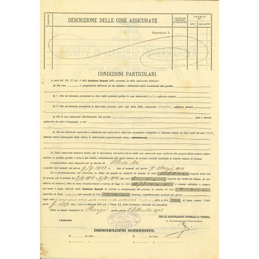 1903 - ASSICURAZIONI GENERALI DI VENEZIA -...