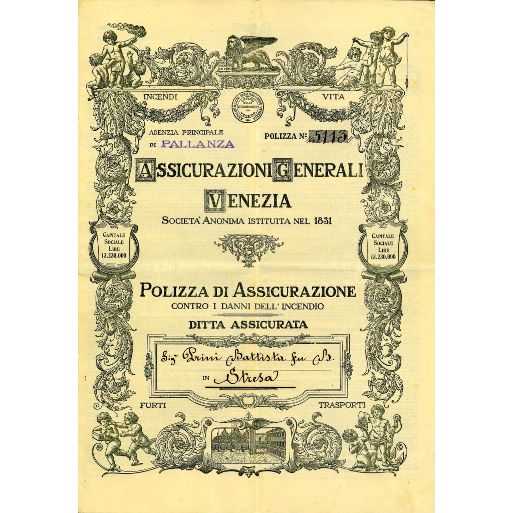 1916 - ASSICURAZIONI GENERALI DI VENEZIA -...