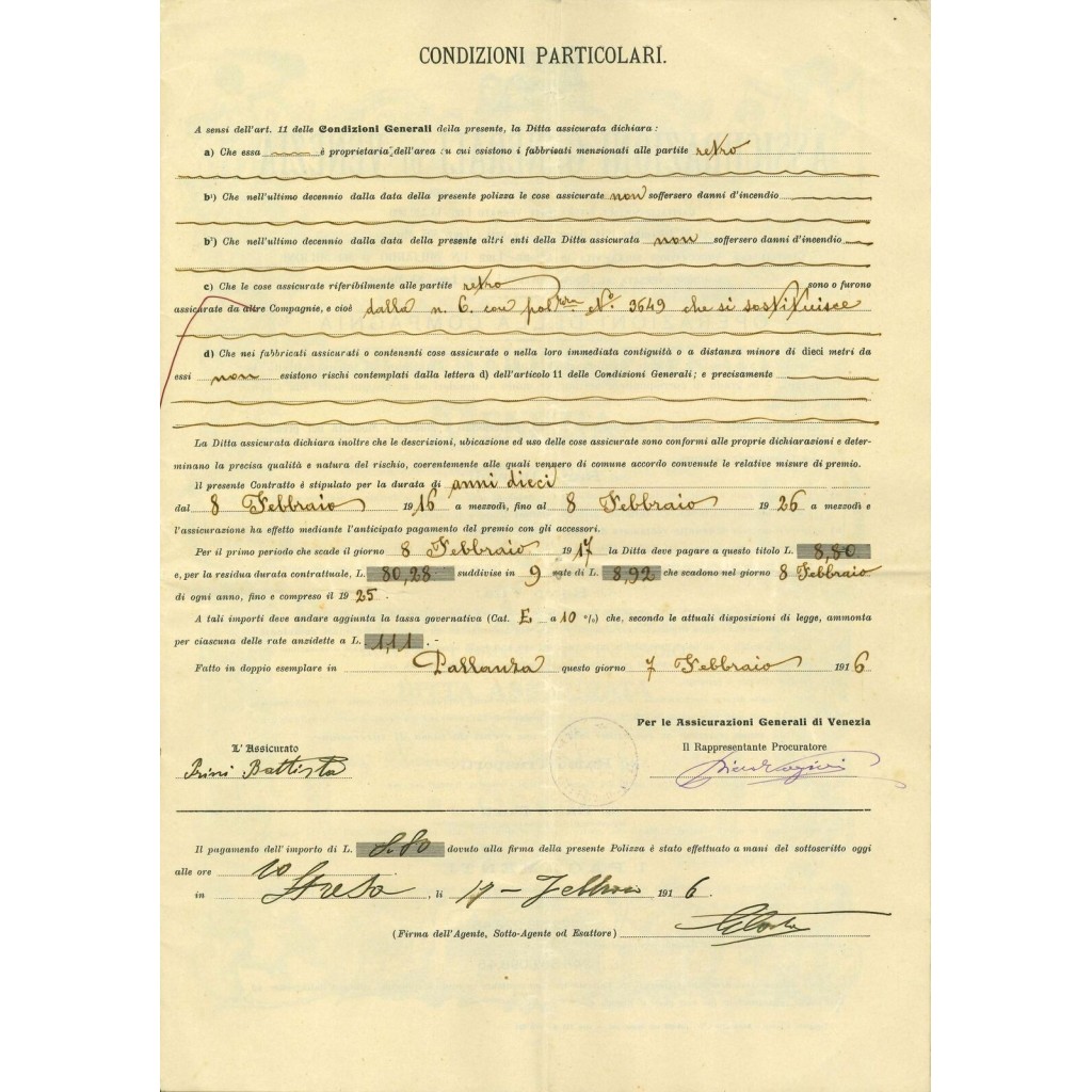1916 - ASSICURAZIONI GENERALI DI VENEZIA -...