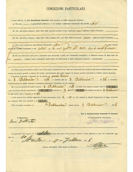 1916 - ASSICURAZIONI GENERALI DI VENEZIA - INCENDIO - PALLANZA