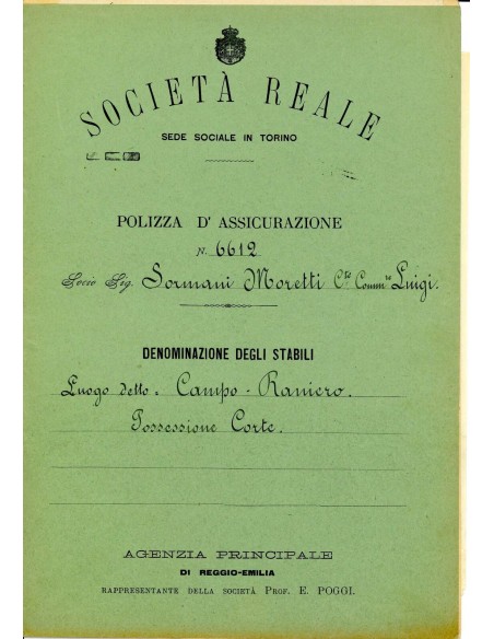 1890 - SOCIETA' REALE - INCENDIO - REGGIO EMILIA