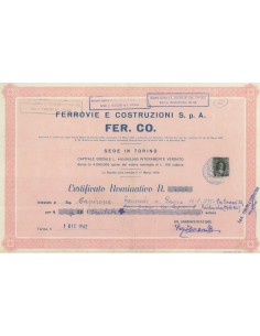 FERROVIE E COSTRUZIONI S.p.A. FER.CO. AZIONI TORINO 1962