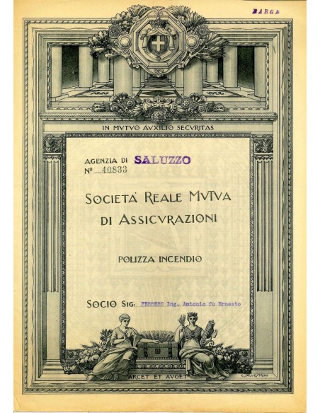 1932 - REALE MUTUA DI ASSICURAZIONI SOC. - INCENDIO - SALUZZO