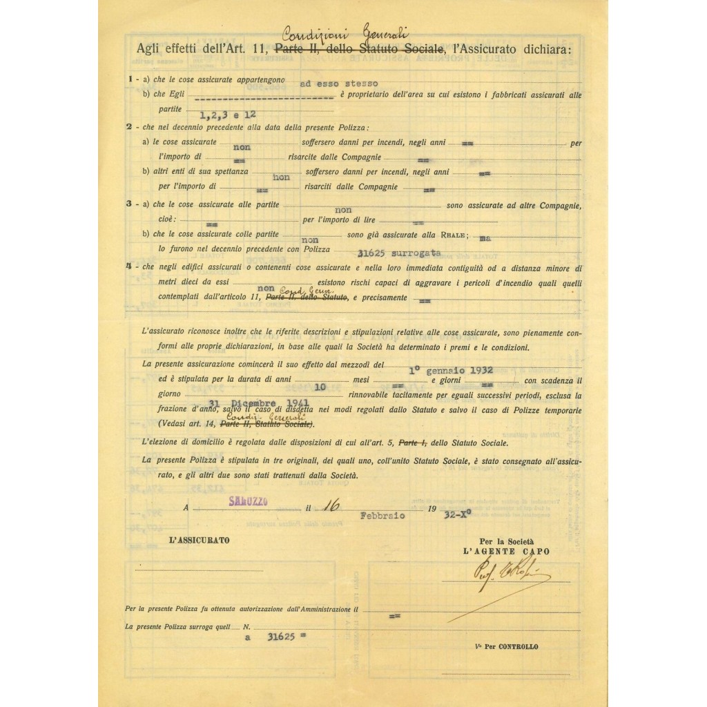 1932 - REALE MUTUA DI ASSICURAZIONI SOC. -...