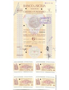 BANCO DI SICILIA CREDITO FONDIARIO - 1 OBBLIGAZ. 6% - PALERMO 1973