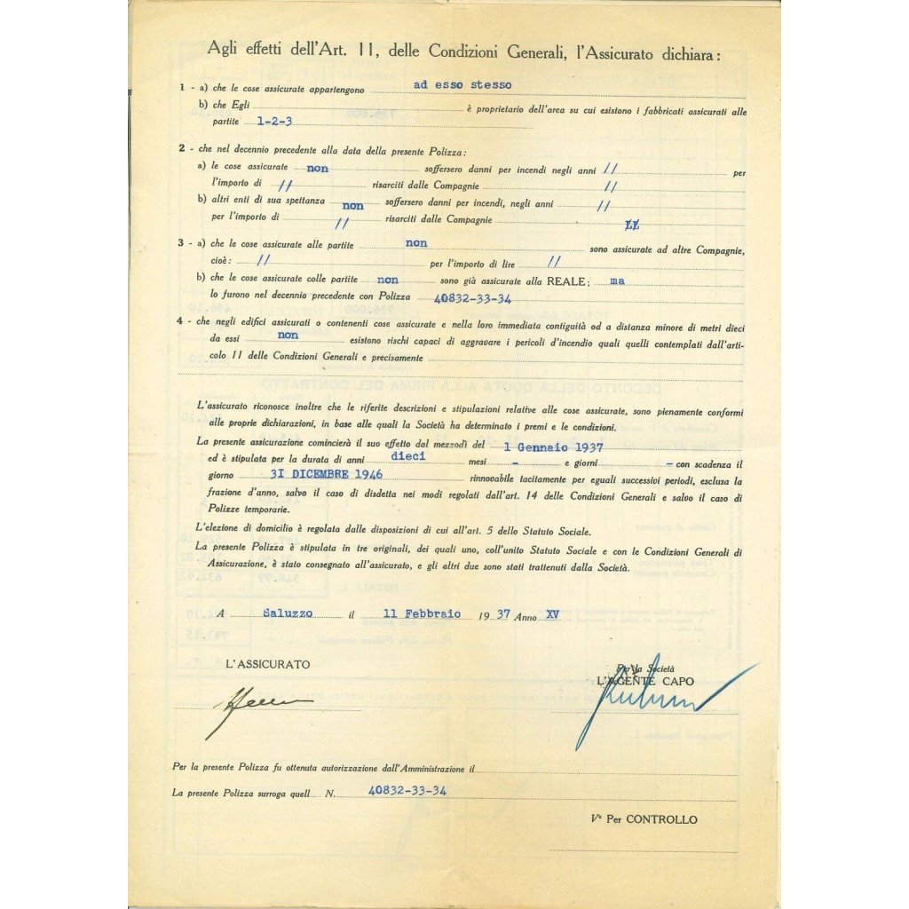 1937 - REALE MUTUA DI ASSICURAZIONI SOC. -...