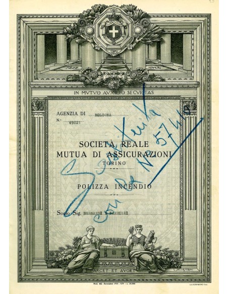 1938 - REALE MUTUA DI ASSICURAZIONI SOC. - INCENDIO - BOLOGNA