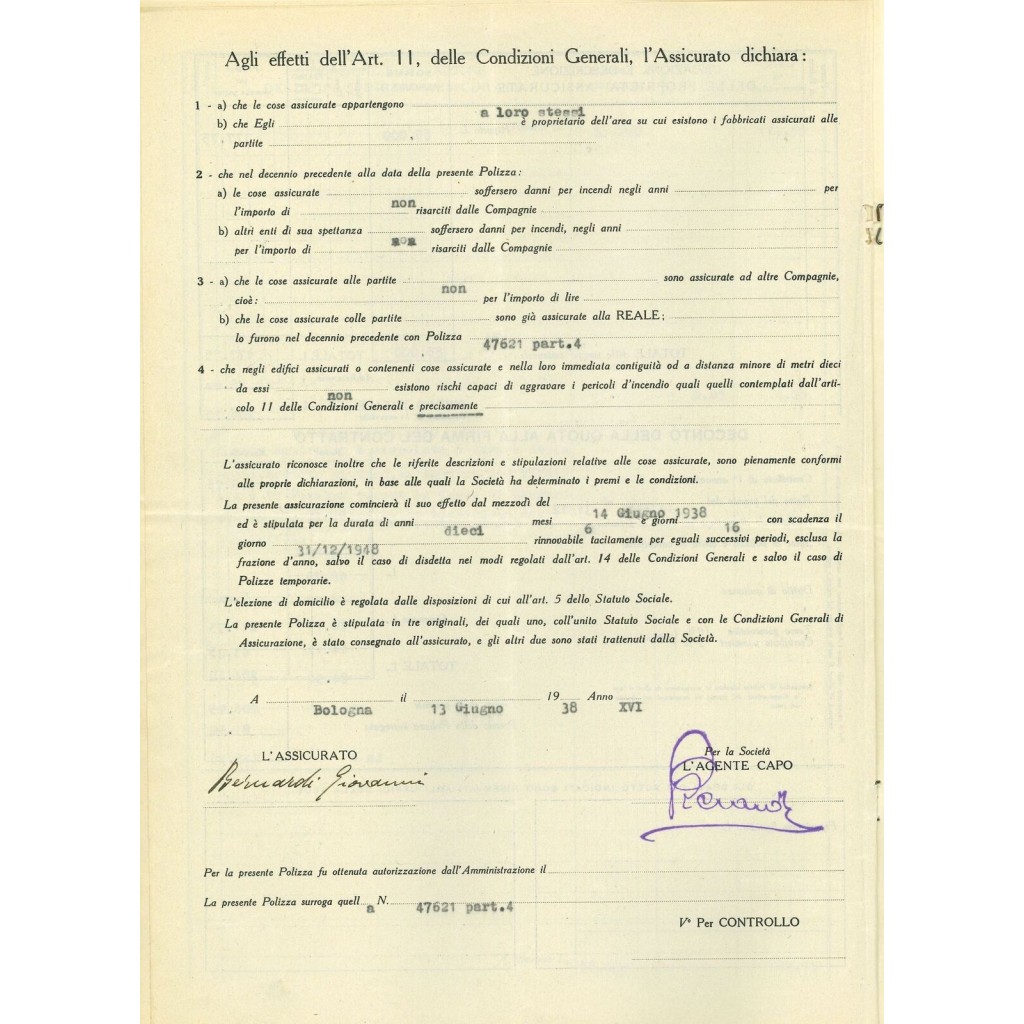 1938 - REALE MUTUA DI ASSICURAZIONI SOC. -...