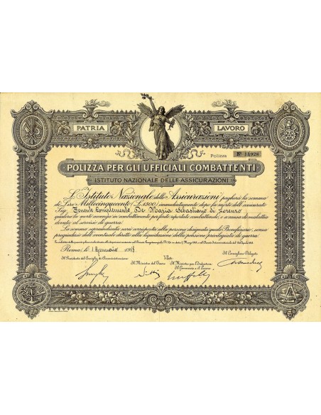 1918 - ISTITUTO NAZIONALE DELLE ASSICURAZIONI - UFFICIALI COMBATTENTI - ROMA