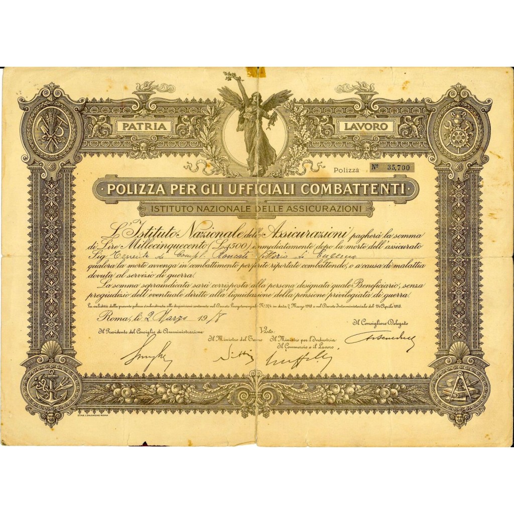 1918 - ISTITUTO NAZIONALE DELLE ASSICURAZIONI -...