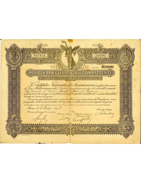 1918 - ISTITUTO NAZIONALE DELLE ASSICURAZIONI - UFFICIALI COMBATTENTI - ROMA