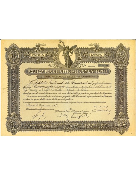 1918 - ISTITUTO NAZIONALE DELLE ASSICURAZIONI - UFFICIALI COMBATTENTI - ROMA