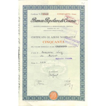 BANCA POPOLARE DI CESENA - 50 AZIONI CESENA 1951