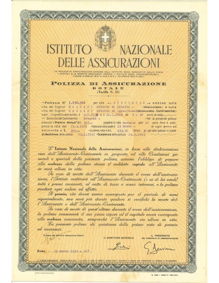 1942 - ISTITUTO NAZIONALE DELLE ASSICURAZIONI - DOTALE - BRESCIA
