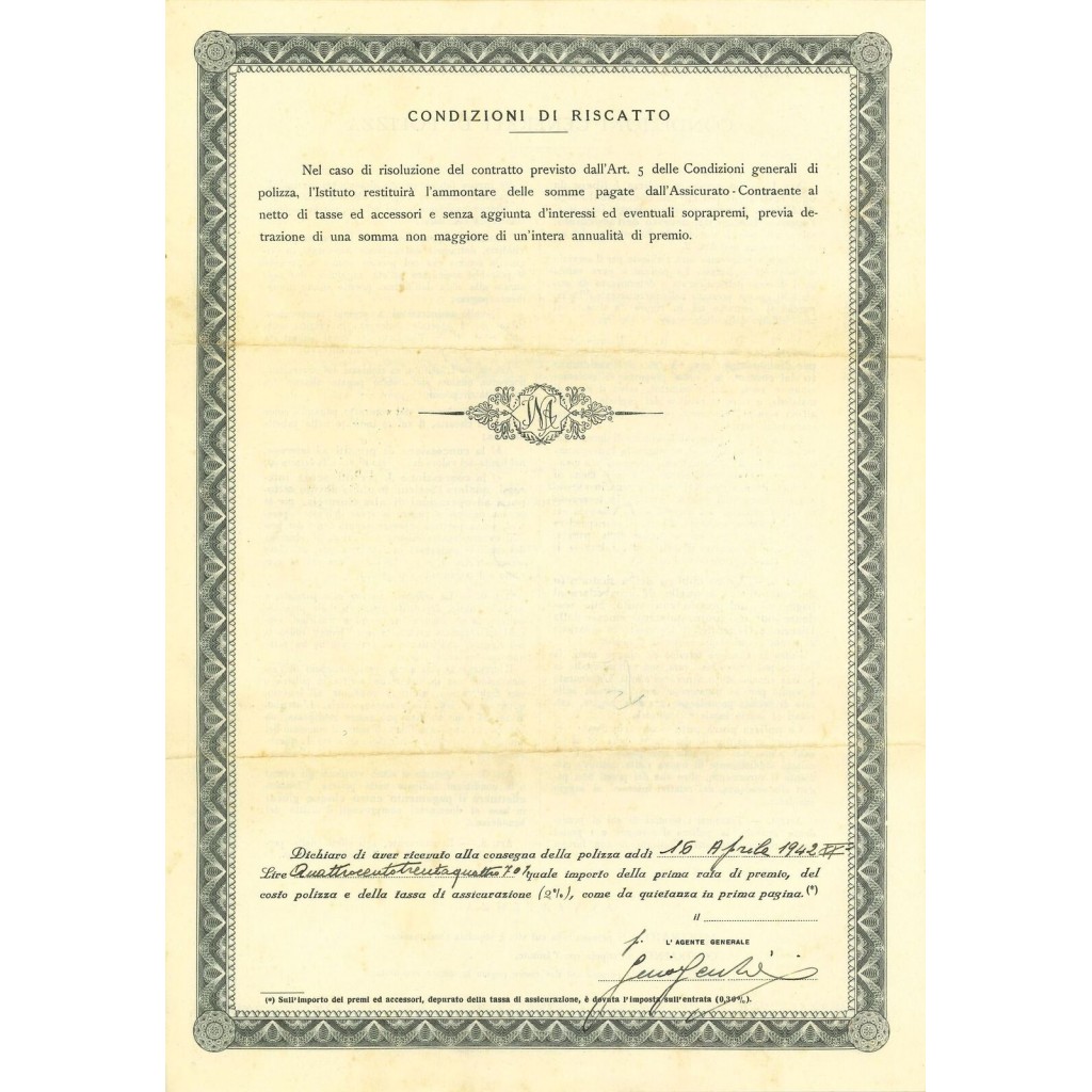 1942 - ISTITUTO NAZIONALE DELLE ASSICURAZIONI -...