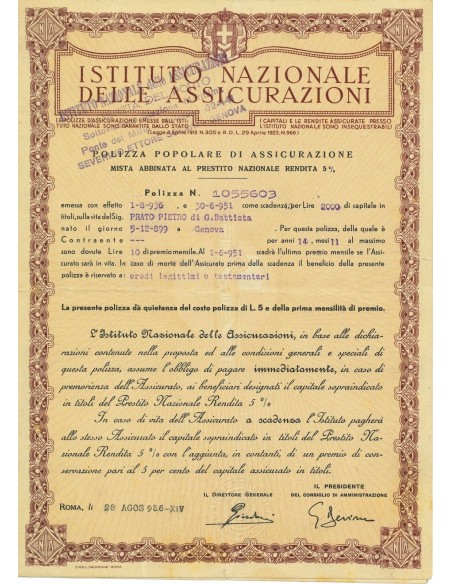 1936 - ISTITUTO NAZIONALE DELLE ASSICURAZIONI - MISTA - ROMA