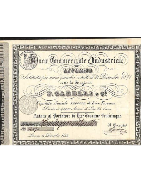 BANCA COMM. E INDUSTRIALE DI LIVORNO - UNA AZIONE LIVORNO 1856