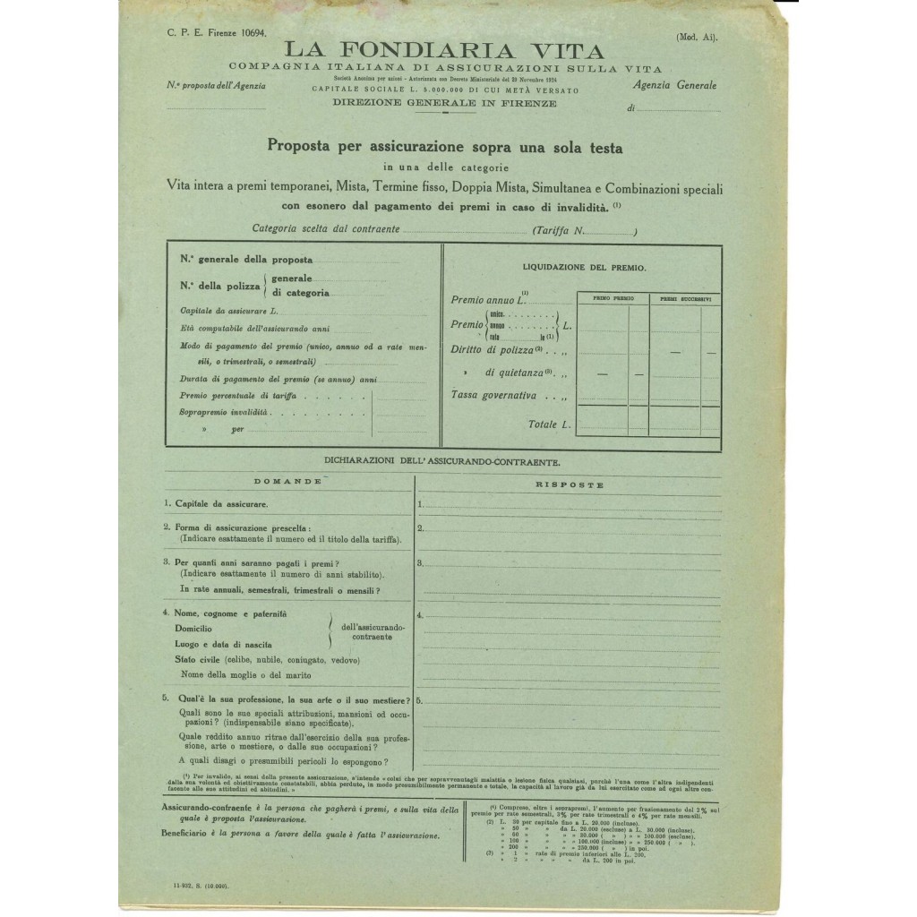 1940 - LA FONDIARIA VITA - FIRENZE