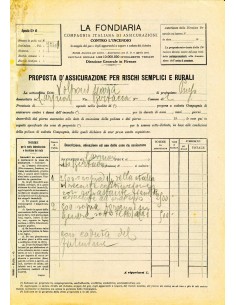 1920 - LA FONDIARIA - INCENDIO - PROPOSTA D'ASSICURAZIONE
