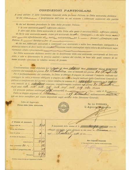 1911 - LA FONDIARIA - INCENDIO - FERRARA