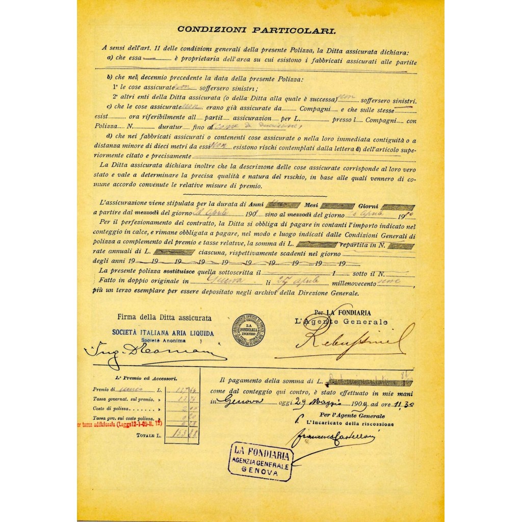 1909 - LA FONDIARIA - INCENDIO - GENOVA