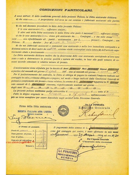 1909 - LA FONDIARIA - INCENDIO - GENOVA