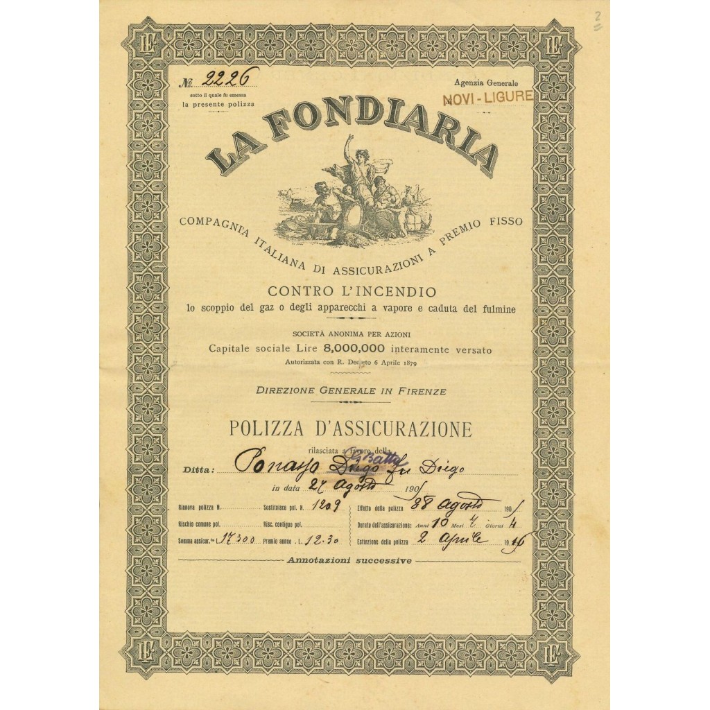 1905 - LA FONDIARIA - INCENDIO - NOVI LIGURE