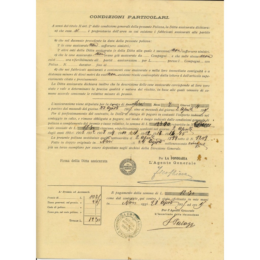 1905 - LA FONDIARIA - INCENDIO - NOVI LIGURE