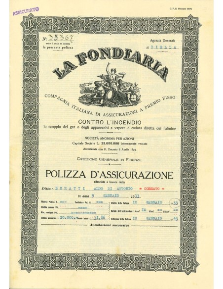 1933 - LA FONDIARIA - INCENDIO - BIELLA