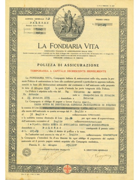 1936 - LA FONDIARIA VITA - VITA - PALERMO