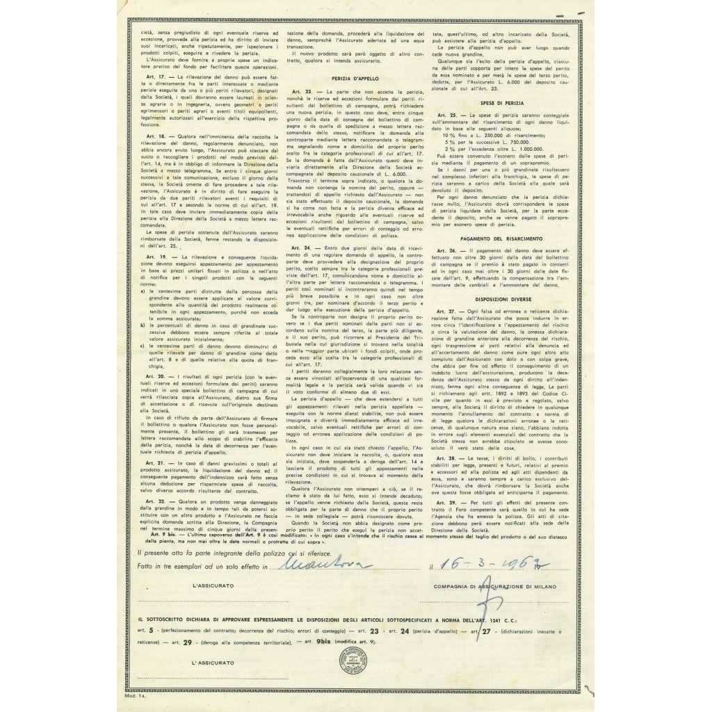 1962 - COMPAGNIA DI ASSICURAZIONE DI MILANO -...